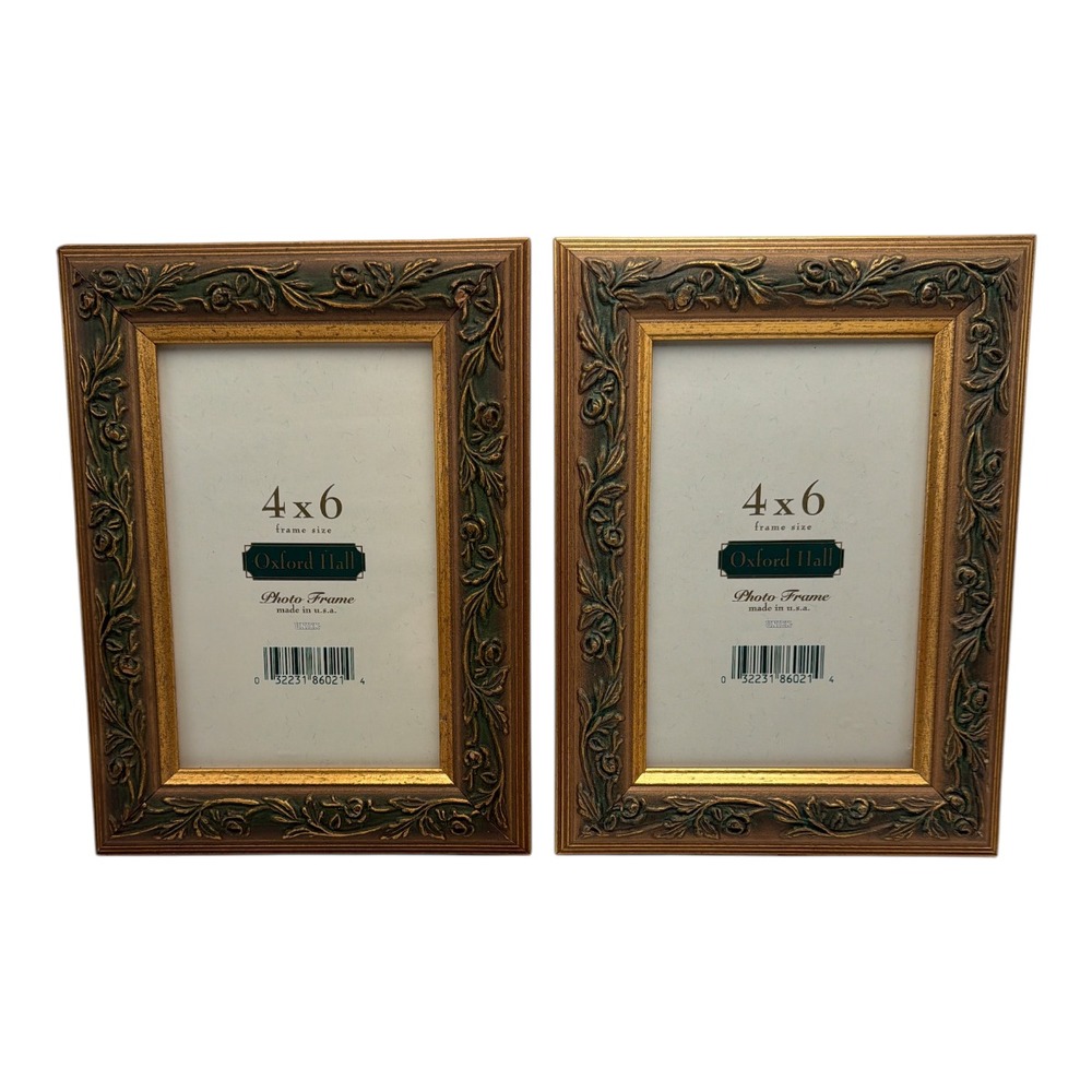 Vintage Oxford Hall Embossed Floral Gold Tone Picture Frame 4x6 Set 2 EUC
